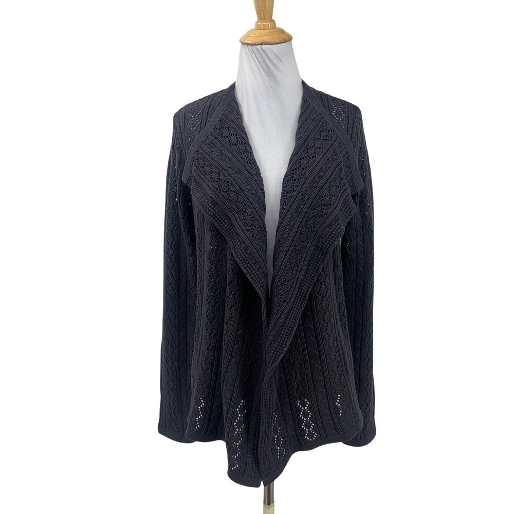 Jeanne Pierre Cardigan Women S Small Gray Open Front Draped Shawl Pointelle